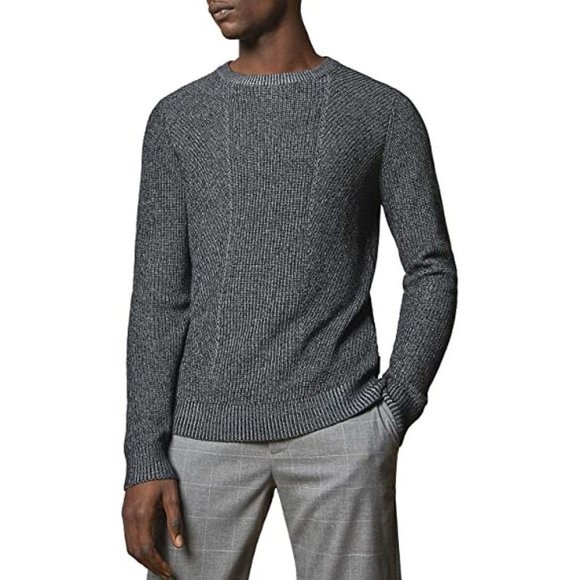 Ted Baker Half Cardigan Stitch Crewneck Ribbed Knit Sweater Charcoal NEW NWT